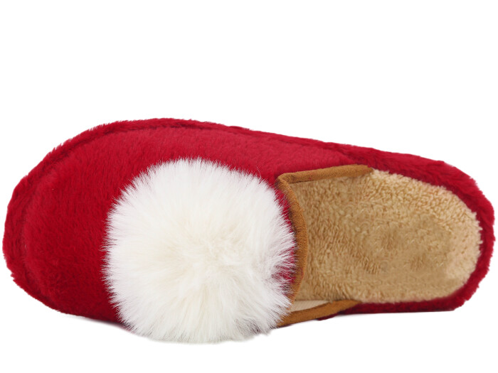 Auris Zenne PW Ponpon Peluş Ev Terliği Kırmızı - Beyaz - 2