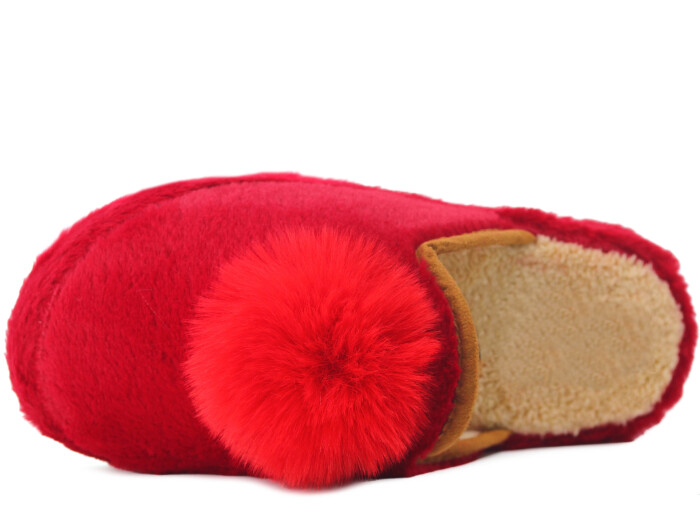 Auris Zenne PW Ponpon Peluş Ev Terliği Kırmızı - Kırmızı - Auris (1)
