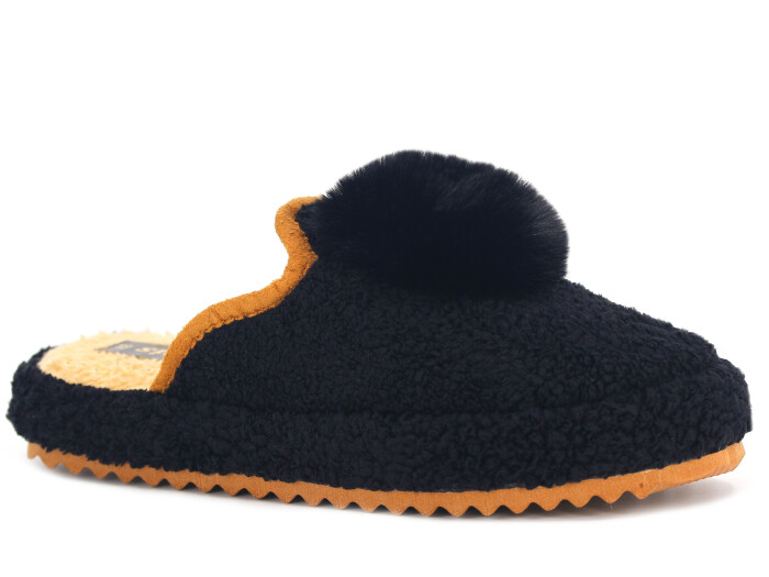 Auris Zenne PW Ponpon Peluş Ev Terliği Siyah - Auris