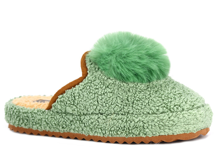 Auris Zenne PW Ponpon Peluş Ev Terliği Yeşil - Auris