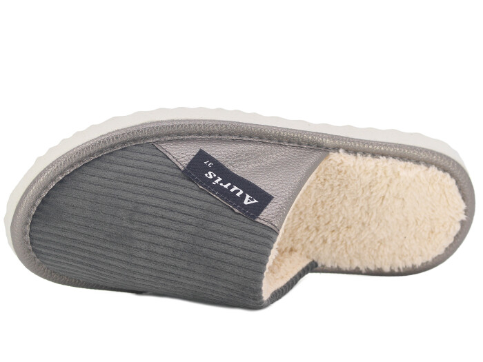 Auris Zenne SM Kadife Deri Ev Terliği Gri - Auris (1)