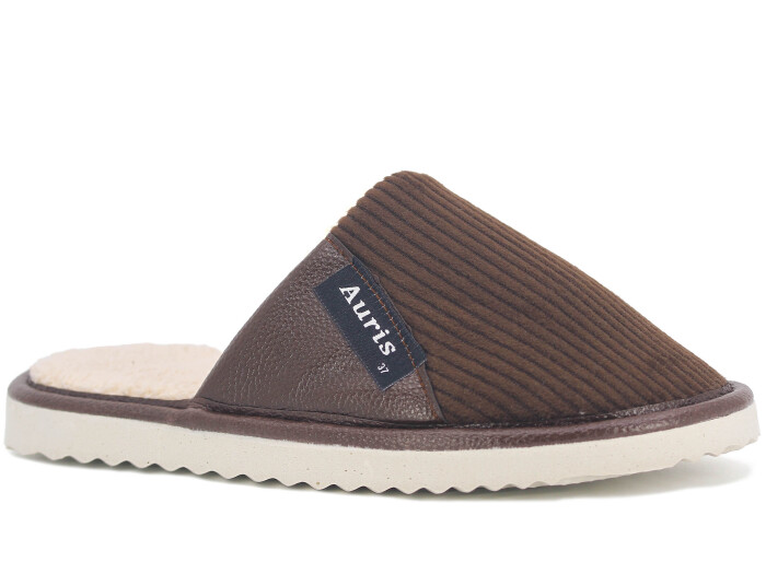 Auris Zenne SM Kadife Deri Ev Terliği Kahve - Auris