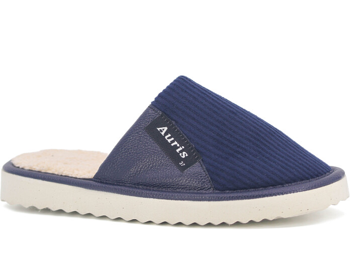 Auris Zenne SM Kadife Deri Ev Terliği Lacivert - 1