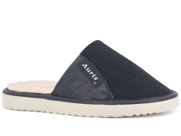 Auris Zenne SM Kadife Deri Ev Terliği Siyah - Auris