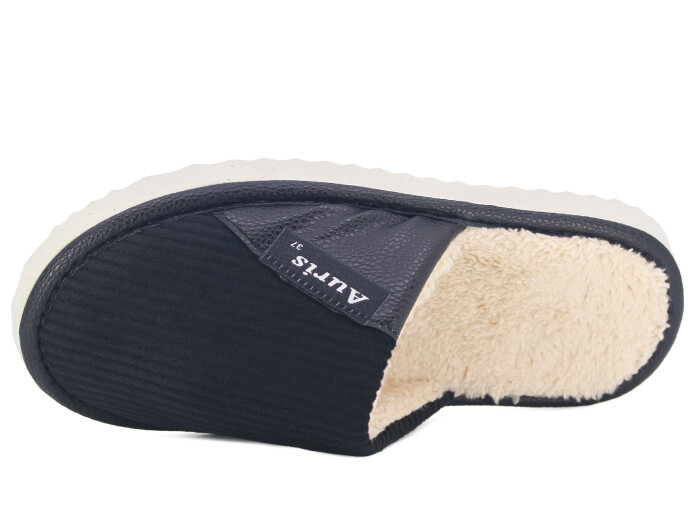 Auris Zenne SM Kadife Deri Ev Terliği Siyah - 2