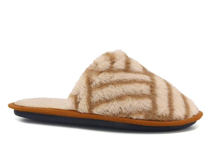 Auris Zenne Tavşan Tüylü Ev Terliği Çizgili Kahve - Auris