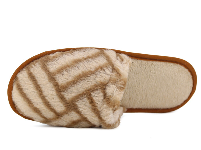 Auris Zenne Tavşan Tüylü Ev Terliği Çizgili Kahve - Auris (1)