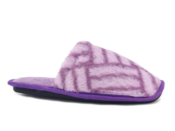 Auris Zenne Tavşan Tüylü Ev Terliği Çizgili Lila - Auris