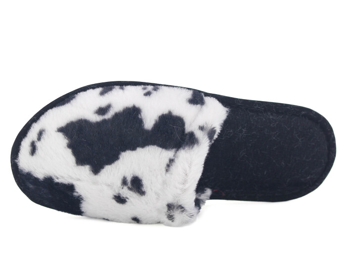 Auris Zenne Tavşan Tüylü Ev Terliği Dalmaçyalı Siyah - Beyaz - Auris (1)