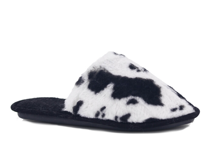 Auris Zenne Tavşan Tüylü Ev Terliği Dalmaçyalı Siyah - Beyaz - Auris