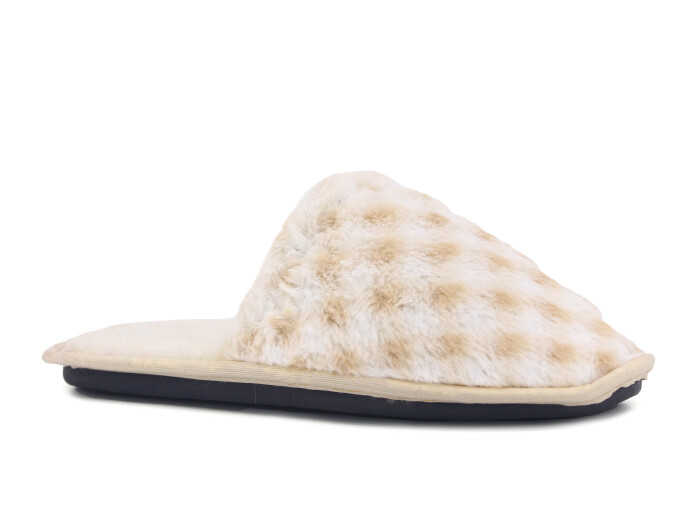 Auris Zenne Tavşan Tüylü Ev Terliği Ekose Bej - 1