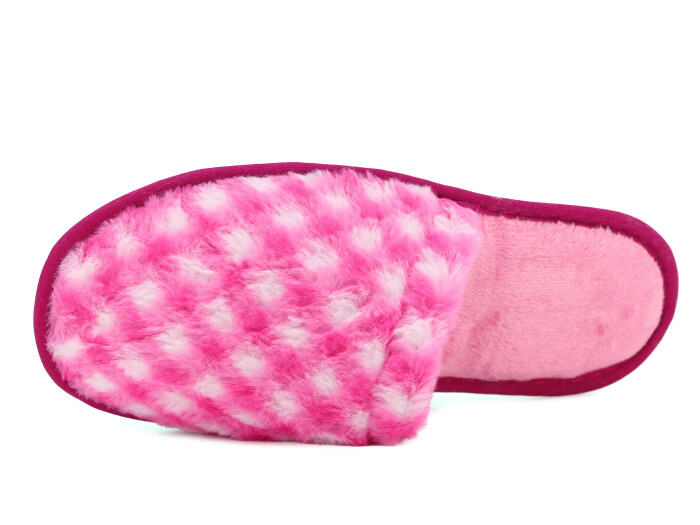 Auris Zenne Tavşan Tüylü Ev Terliği Ekose Fuşya - Auris (1)