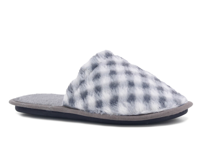 Auris Zenne Tavşan Tüylü Ev Terliği Ekose Gri - Auris