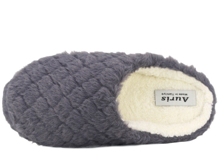 Auris Zenne Termo Taban Baklava Desen Kapalı Gondol Ev Terliği Gri - 2