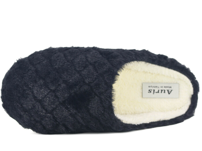 Auris Zenne Termo Taban Baklava Desen Kapalı Gondol Ev Terliği Siyah - Auris (1)