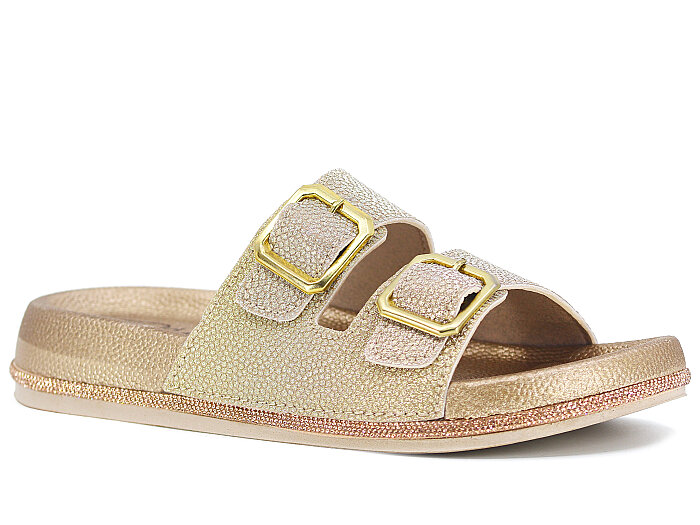 Ayder Zenne 4500 Parla Çift Toka Taşlı Kutulu Günlük Terlik Altın - Ayder