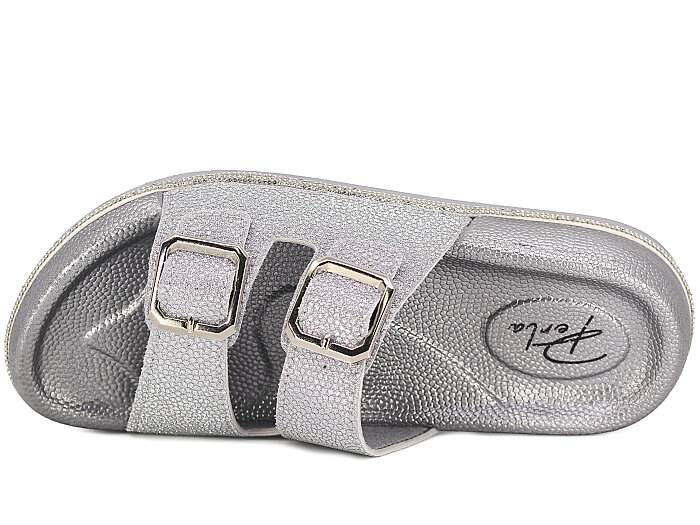 Ayder Zenne 4500 Parla Çift Toka Taşlı Kutulu Günlük Terlik Gümüş - 2