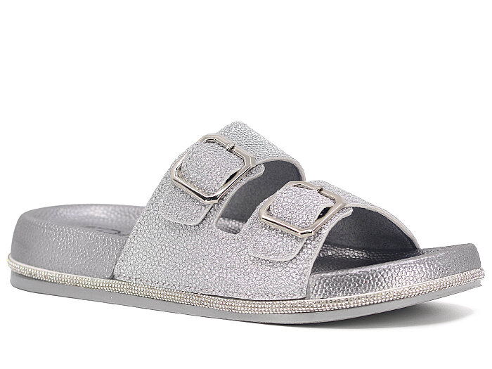 Ayder Zenne 4500 Parla Çift Toka Taşlı Kutulu Günlük Terlik Gümüş - 1