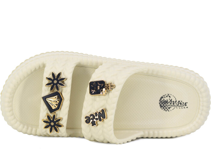 Ayfox Zenne Naz Taşlı Çift Bant Lux Eva Terlik Bej - 2