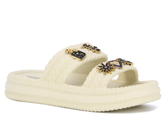 Ayfox Zenne Naz Taşlı Çift Bant Lux Eva Terlik Bej - Ayfox