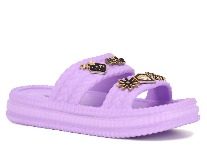 Ayfox Zenne Naz Taşlı Çift Bant Lux Eva Terlik Lila - 1