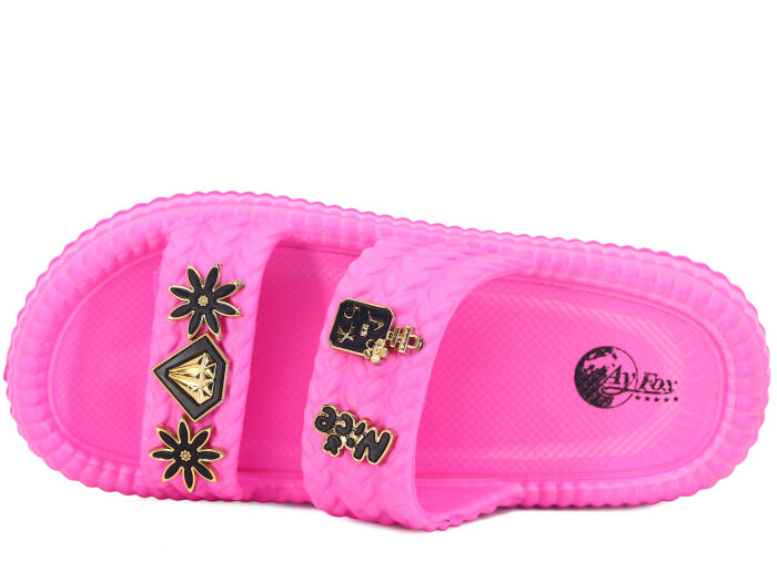 Ayfox Zenne Naz Taşlı Çift Bant Lux Eva Terlik Neon Pembe - Ayfox (1)