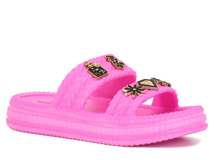 Ayfox Zenne Naz Taşlı Çift Bant Lux Eva Terlik Neon Pembe - 1