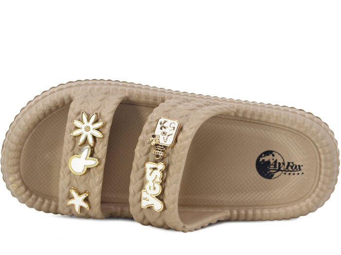 Ayfox Zenne Naz Taşlı Çift Bant Lux Eva Terlik Vizon - 2