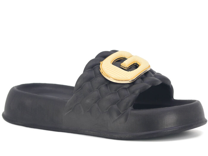 Ayfox Zenne Z-1007 Taşlı Örgü Figürlü Kutulu Lux Eva Terlik Siyah - Ayfox