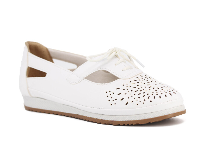 Aytu Zenne Çiçekli Bağcıklı Yazlık Babet Ayakkabı Beyaz 