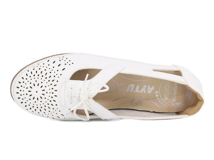 Aytu Zenne Çiçekli Bağcıklı Yazlık Babet Ayakkabı Beyaz - 2