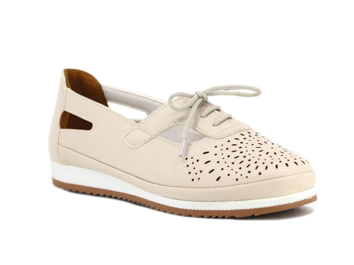 Aytu Zenne Çiçekli Bağcıklı Yazlık Babet Ayakkabı Krem - Aytu