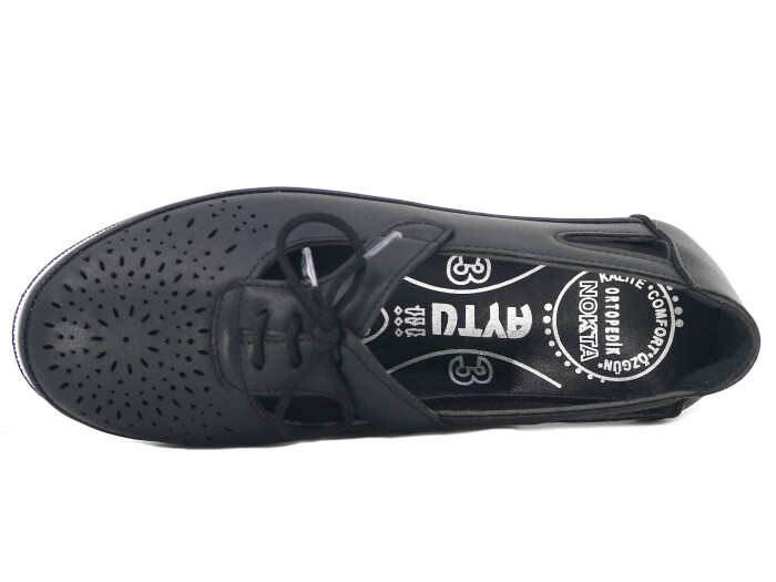 Aytu Zenne Çiçekli Bağcıklı Yazlık Babet Ayakkabı Siyah - 2