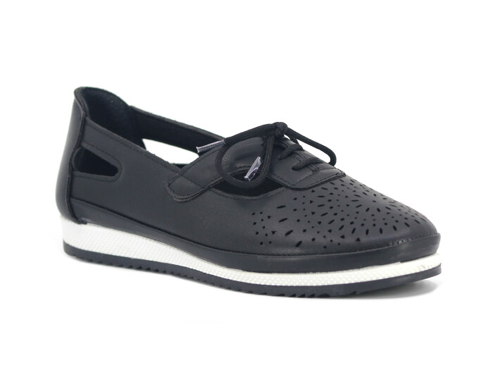 Aytu Zenne Çiçekli Bağcıklı Yazlık Babet Ayakkabı Siyah - Aytu