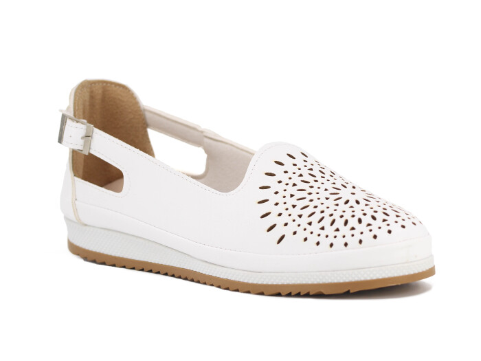 Aytu Zenne Çiçekli Tokalı Yazlık Babet Ayakkabı Beyaz 