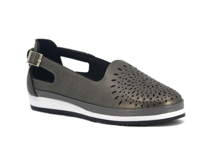 Aytu Zenne Çiçekli Tokalı Yazlık Babet Ayakkabı Platin - 1