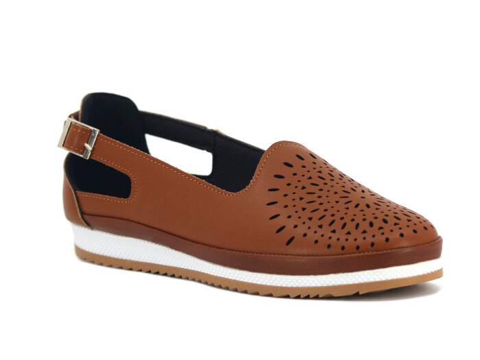 Aytu Zenne Çiçekli Tokalı Yazlık Babet Ayakkabı Taba - 1