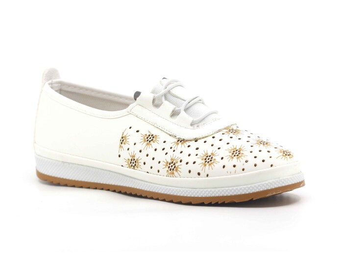 Aytu Zenne Çiçekli Yazlık Babet Ayakkabı Beyaz - Aytu