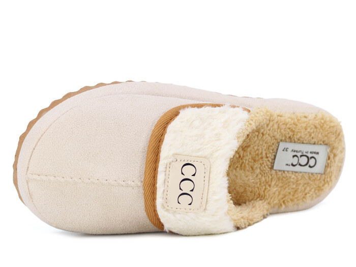 Azra Zenne Yakalı Peluşlu Ev Terliği Bej - 2