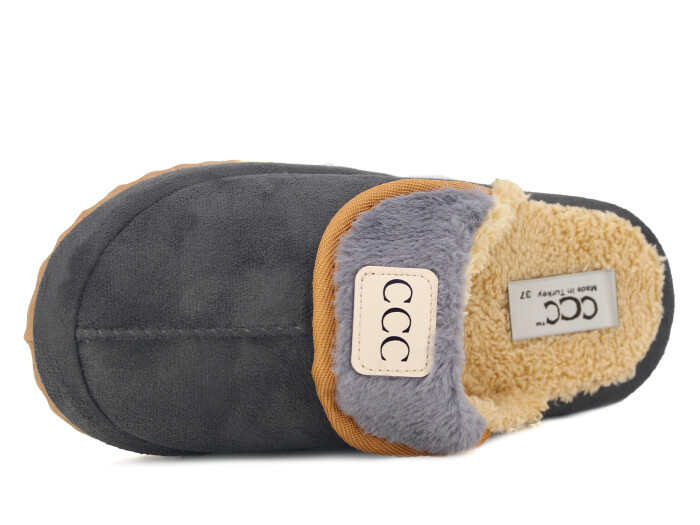 Azra Zenne Yakalı Peluşlu Ev Terliği Füme - 2