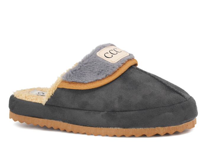 Azra Zenne Yakalı Peluşlu Ev Terliği Füme - Azra