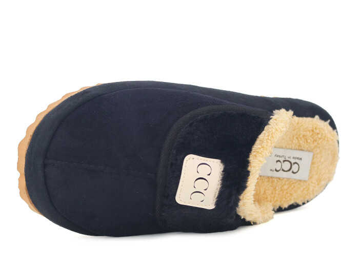 Azra Zenne Yakalı Peluşlu Ev Terliği Siyah - 2