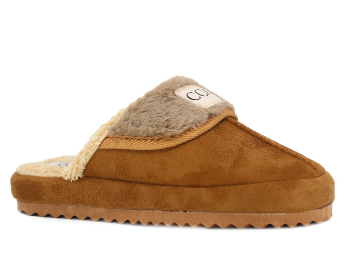 Azra Zenne Yakalı Peluşlu Ev Terliği Taba - Azra