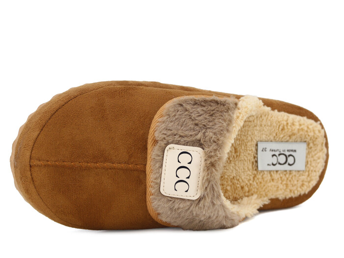 Azra Zenne Yakalı Peluşlu Ev Terliği Taba - 2