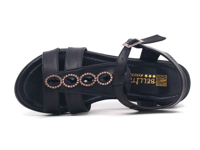 Bellitaş Zenne Alçak Taşlı Sandalet Siyah - Bellitaş (1)