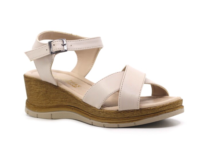 Bellitaş Zenne Çapraz Feta Sandalet Krem - 1