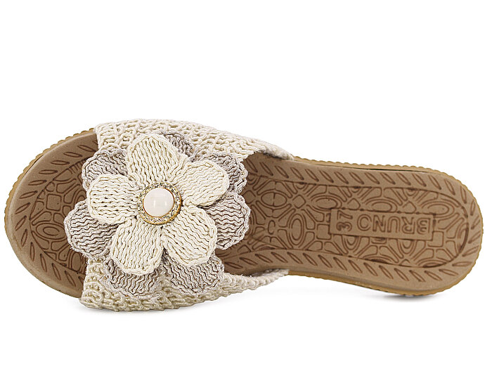 Bruno Zenne 2026 Çiçek Dantelli İncili Burnu Açık Günlük Terlik Bej - 2