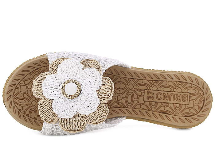 Bruno Zenne 2026 Çiçek Dantelli İncili Burnu Açık Günlük Terlik Beyaz - 2