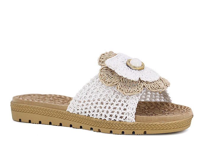 Bruno Zenne 2026 Çiçek Dantelli İncili Burnu Açık Günlük Terlik Beyaz - Bruno