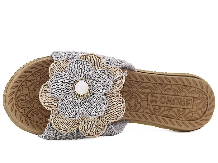 Bruno Zenne 2026 Çiçek Dantelli İncili Burnu Açık Günlük Terlik Gri - Bruno (1)